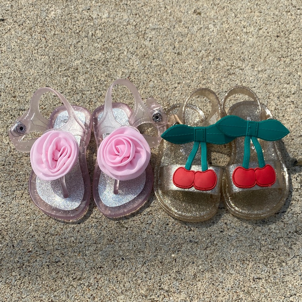 Toddler Jelly Sandals with Floral and Cherry Accents